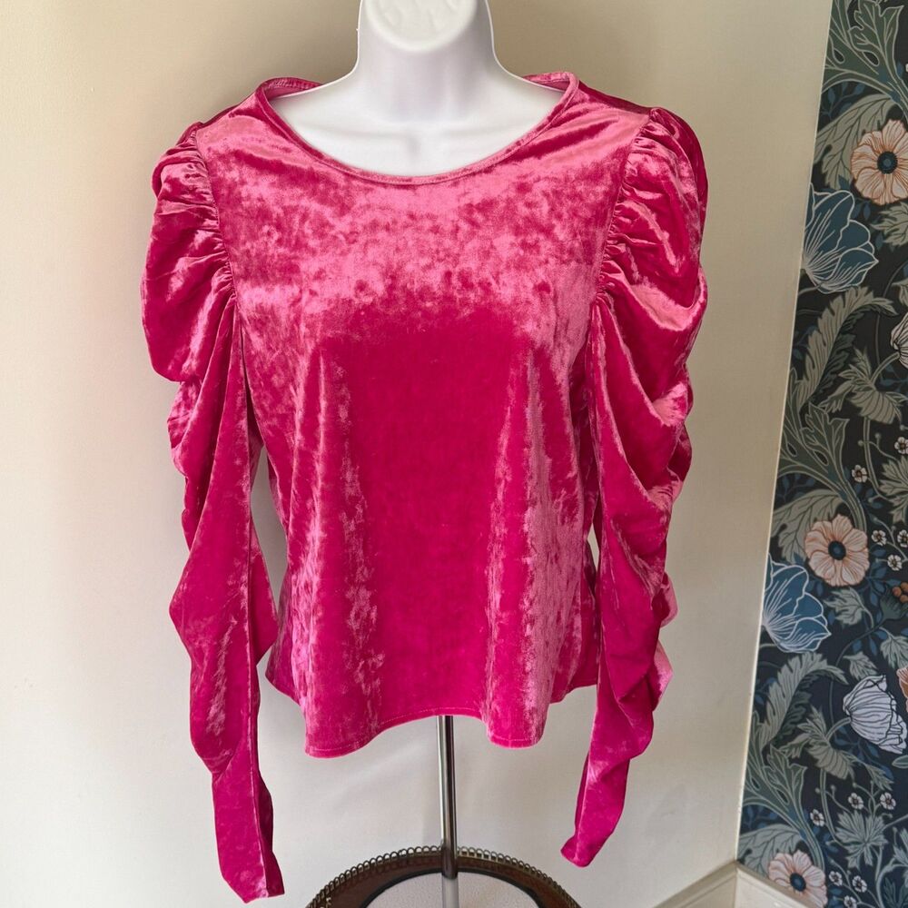 Barbie Pink Velvet Puffed Long Sleeve Top